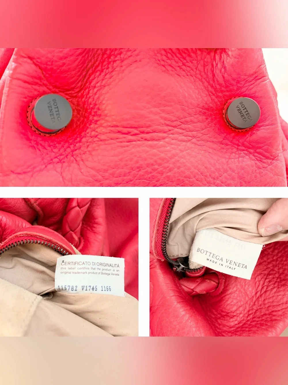 Auth BOTTEGA VENETA Coral Medium Hobo Intreciatto Leather Bag